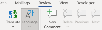 Review Tab with Language option selected.