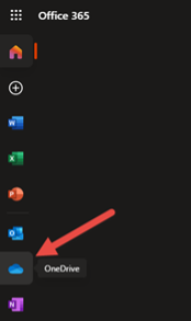 Screenshot depicting the OneDrive icon on the left sidebar of the Microsoft 365 portal