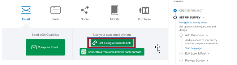 Image showing the Get a single reusable link button. 