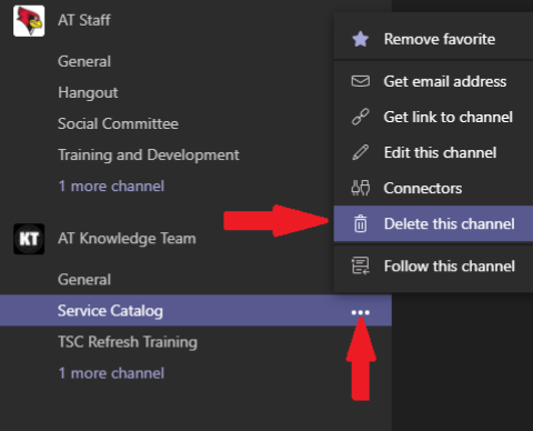 Deleting a Channel from Teams
