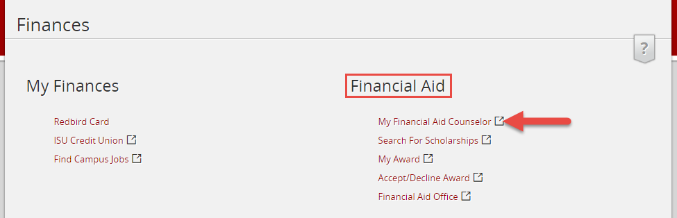 Screenshot depicting the contents of the Finances tab in the My.IllinoisState web portal